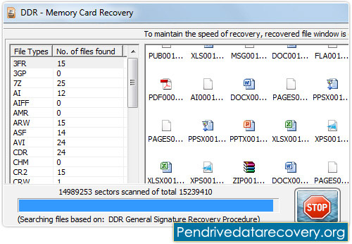 Memory card data recovery software screenshot