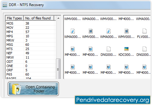 NTFS data recovery software screenshot