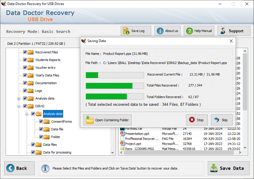 Save Recoverd Files and Folders